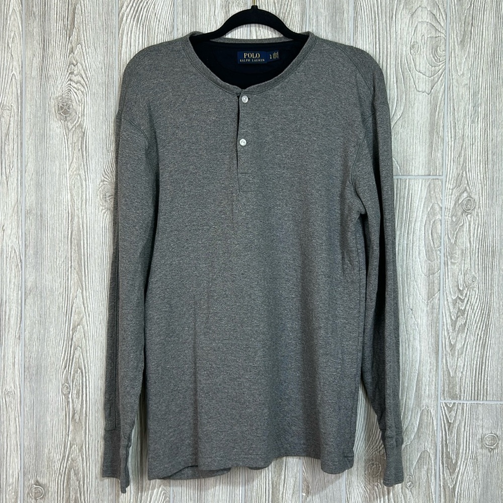 Polo Ralph Lauren Heathered Grey Thermal Lined Henley Size Large